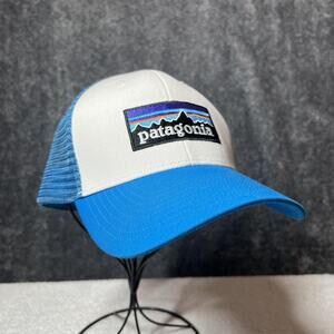 Patagonia Hat Cap Snap Back Blue White Mesh Trucker Patch Outdoor Mens Mountain